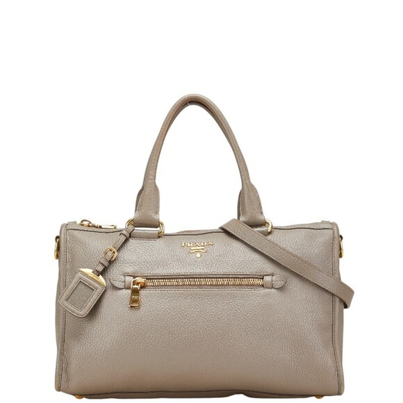 PRADA Gray Leather Shoulder Bag